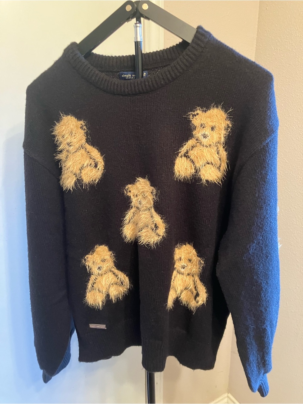 Simply Southern Black Teddy Bear Fuzzy Knit Sweater - Size Large